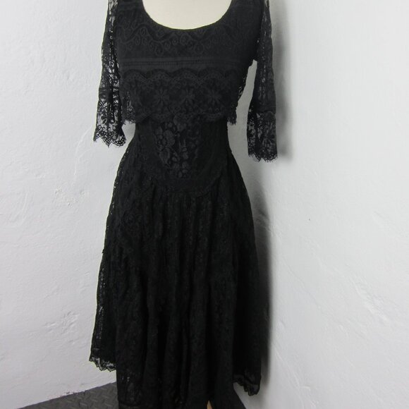 Free People Open Back Black Allover Lace Midi Dress Open Back Size S - Picture 1 of 8
